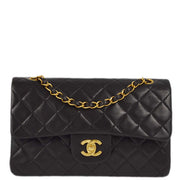 Chanel 1994-1996 Black Lambskin Small Classic Double Flap Shoulder Bag