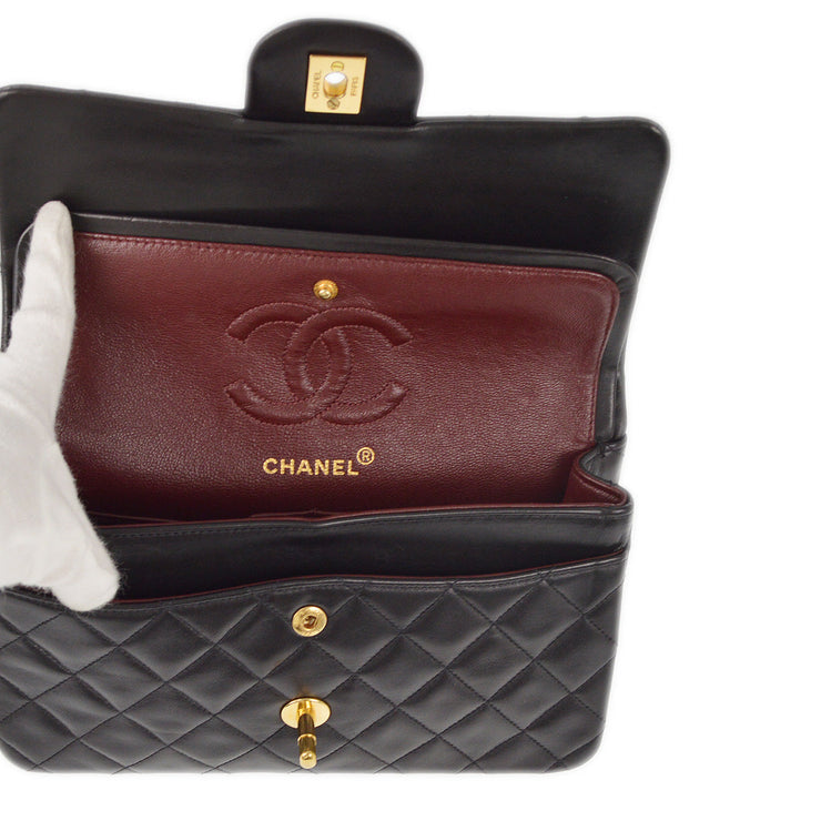 Chanel 1994-1996 Black Lambskin Small Classic Double Flap Shoulder Bag