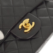 Chanel 1994-1996 Black Lambskin Small Classic Double Flap Shoulder Bag