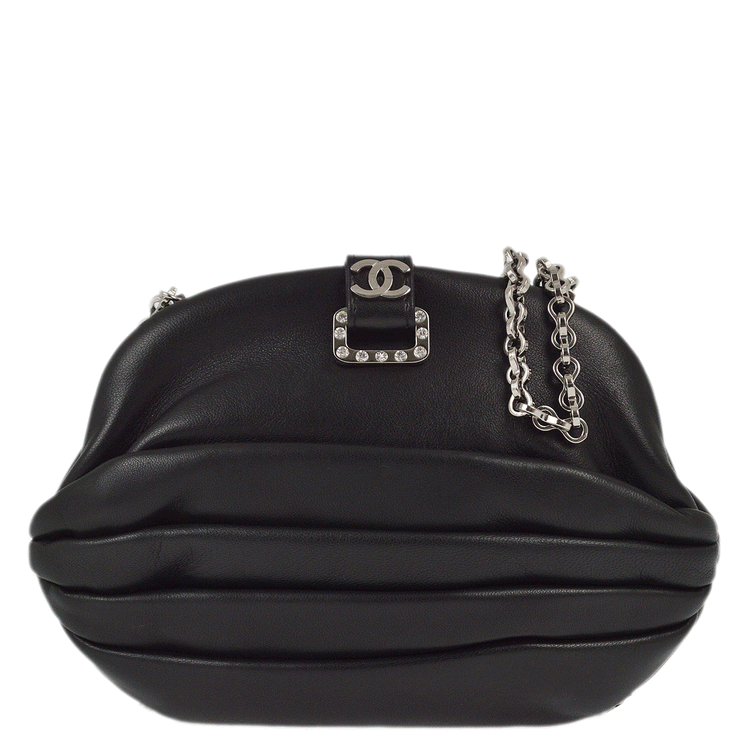 Chanel 2011 Black Lambskin Kiss Lock Chain Shoulder Bag