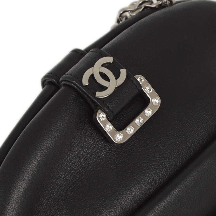 Chanel 2011 Black Lambskin Kiss Lock Chain Shoulder Bag