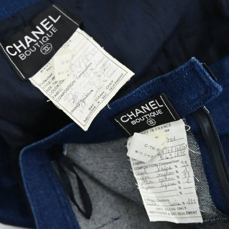 Chanel Setup Suit Jacket Skirt Navy Indigo 26 #36