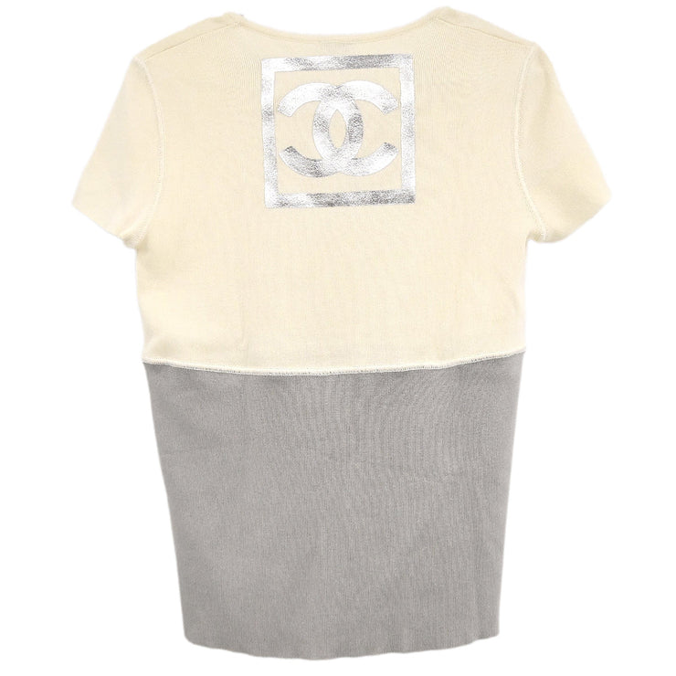 Chanel Sport Line Short Sleeve T-shirt Top Ivory Gray 01P #44