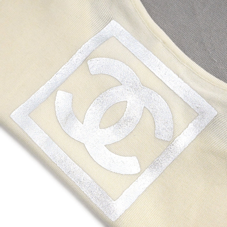 Chanel Sport Line Short Sleeve T-shirt Top Ivory Gray 01P #44