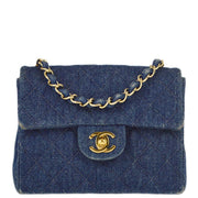 Chanel 1997-1999 Blue Denim Mini Classic Square Flap Shoulder Bag 17