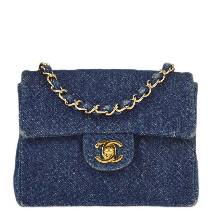 Chanel 1997-1999 Blue Denim Mini Classic Square Flap Shoulder Bag 17