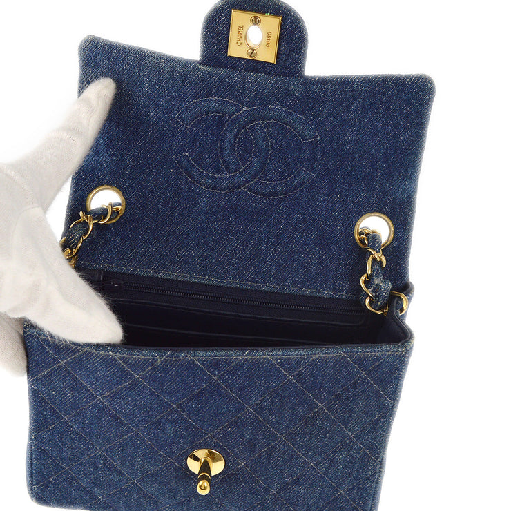 Chanel 1997-1999 Blue Denim Mini Classic Square Flap Shoulder Bag 17