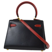 Hermes 1993 Black Rouge Vif Box Calf Mini Kelly 20 Sellier 2way Shoulder Handbag