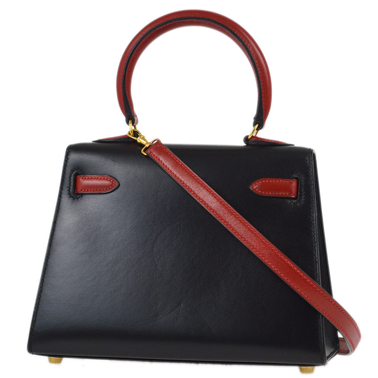 Hermes 1993 Black Rouge Vif Box Calf Mini Kelly 20 Sellier 2way Shoulder Handbag