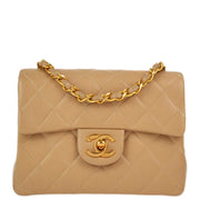 Chanel 1989-1991 Beige Lambskin Mini Classic Square Flap Shoulder Bag 17