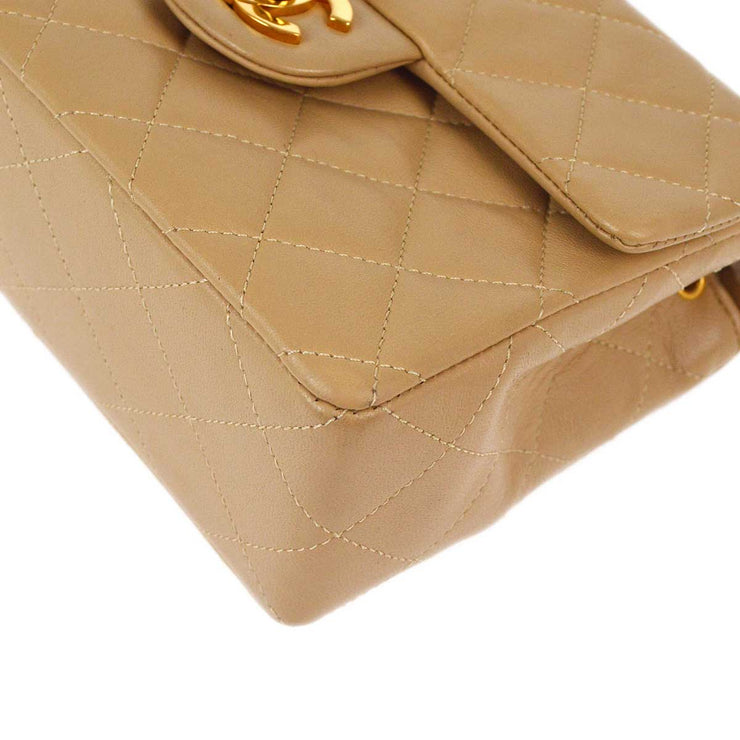 Chanel 1989-1991 Beige Lambskin Mini Classic Square Flap Shoulder Bag 17