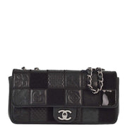 Chanel 2005-2006 Black Lambskin Icon Double Chain Classic Flap Shoulder Bag