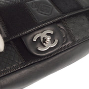 Chanel 2005-2006 Black Lambskin Icon Double Chain Classic Flap Shoulder Bag