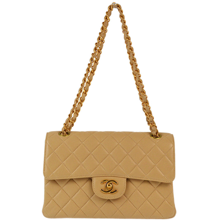 Chanel 1996-1997 Beige Lambskin Double Sided Classic Flap Shoulder Bag