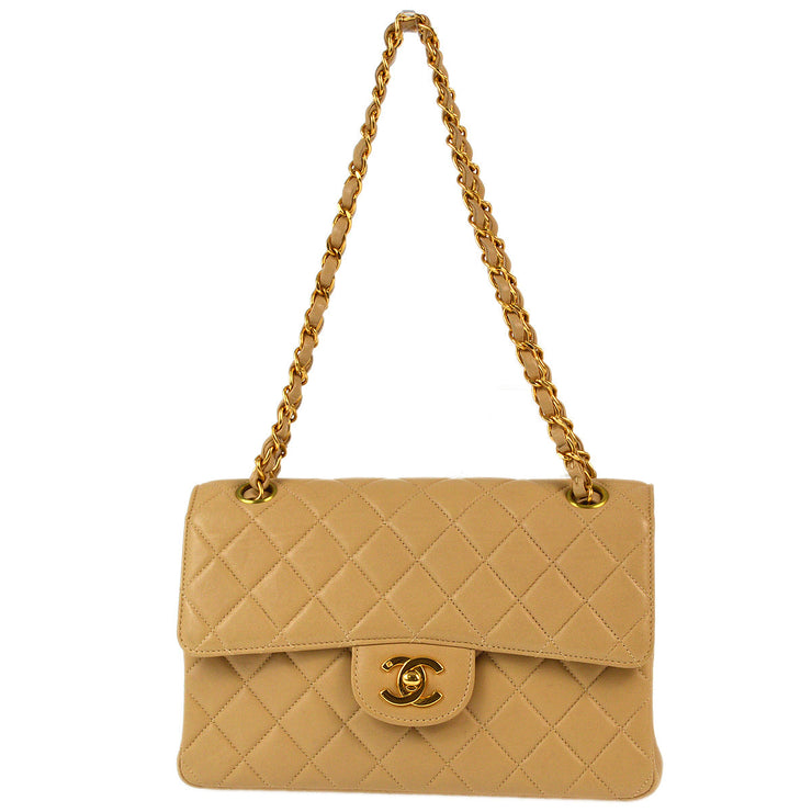 Chanel 1996-1997 Beige Lambskin Double Sided Classic Flap Shoulder Bag