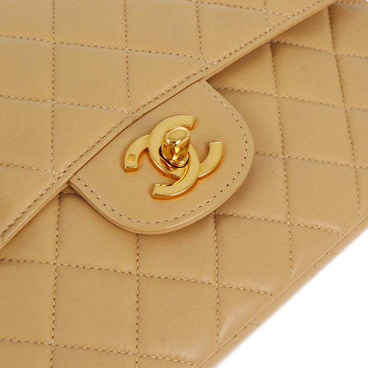 Chanel 1996-1997 Beige Lambskin Double Sided Classic Flap Shoulder Bag