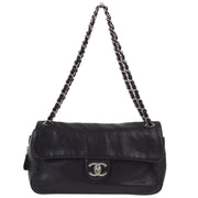 Chanel 2008-2009 Black Perforated Lambskin Classic Single Flap Shoulder Bag