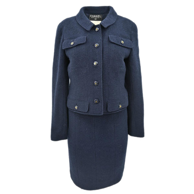 Chanel Setup Suit Jacket Skirt Navy 95P #40