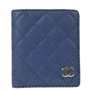 Chanel 2006-2008 Blue Punched Lambskin Bifold Wallet Purse