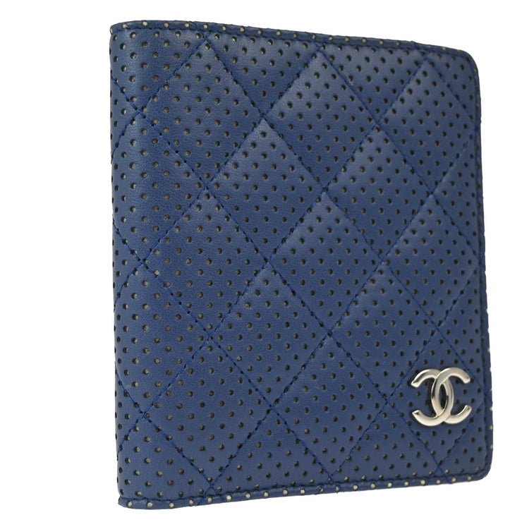 Chanel 2006-2008 Blue Punched Lambskin Bifold Wallet Purse