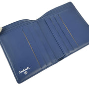 Chanel 2006-2008 Blue Punched Lambskin Bifold Wallet Purse