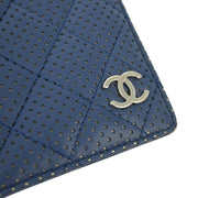 Chanel 2006-2008 Blue Punched Lambskin Bifold Wallet Purse