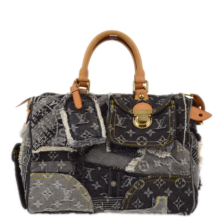 Louis Vuitton 2007 Gray Monogram Denim Patchwork Speedy 30 M95381