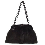 Chanel 2005-2006 Black Fur Lambskin Chain Shoulder Bag