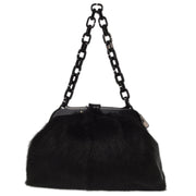 Chanel 2005-2006 Black Fur Lambskin Chain Shoulder Bag