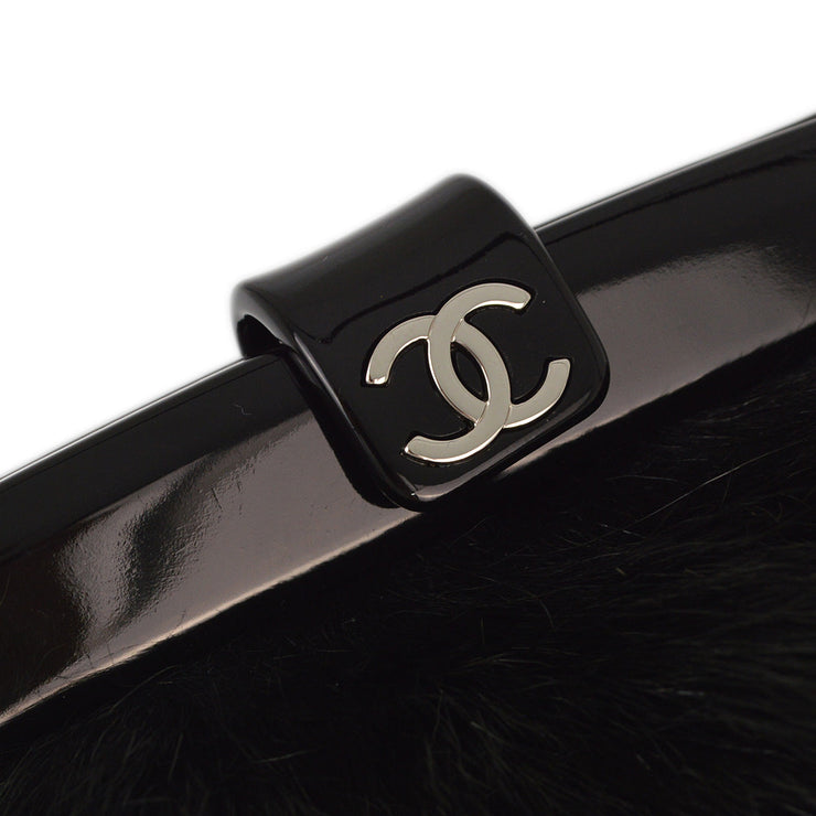 Chanel 2005-2006 Black Fur Lambskin Chain Shoulder Bag