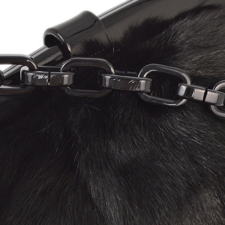 Chanel 2005-2006 Black Fur Lambskin Chain Shoulder Bag