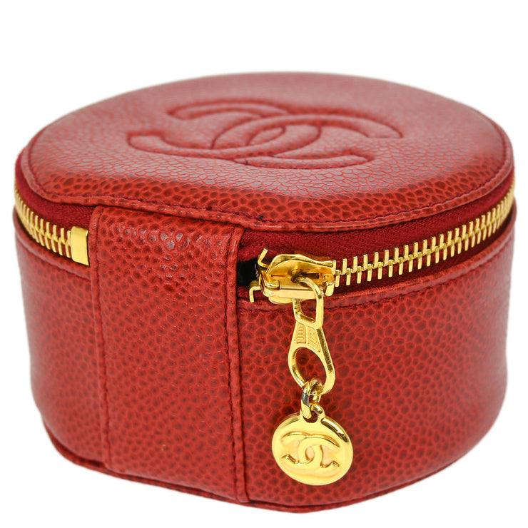 Chanel 1991-1994 Red Caviar Jewelry Case Pouch