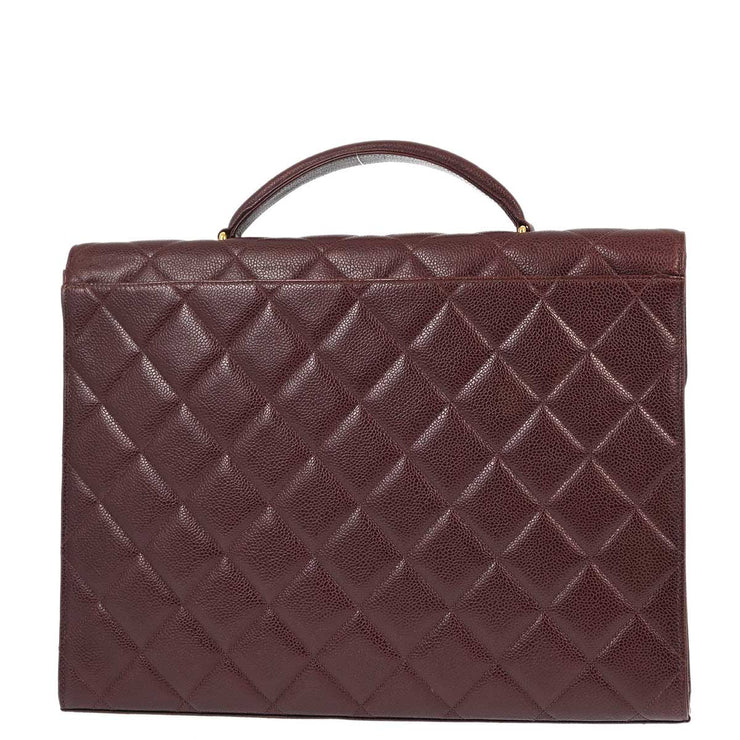 Chanel 1991-1994 Bordeaux Caviar Briefcase Business Handbag