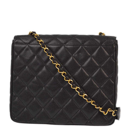 Chanel 1994-1996 Black Caviar Straight Flap Chain Shoulder Bag