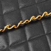 Chanel 1994-1996 Black Caviar Straight Flap Chain Shoulder Bag