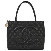 Chanel 2001-2003 Black Caviar Medallion Tote Handbag