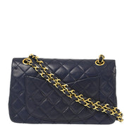 Chanel 1989-1991 Navy Lambskin Small Classic Double Flap Shoulder Bag