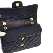 Chanel 1989-1991 Navy Lambskin Small Classic Double Flap Shoulder Bag