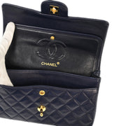 Chanel 1989-1991 Navy Lambskin Small Classic Double Flap Shoulder Bag