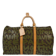 Louis Vuitton 2001 Khaki Monogram Graffiti Keepall 50 Duffle M92196