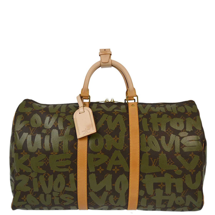 Louis Vuitton 2001 Khaki Monogram Graffiti Keepall 50 Duffle M92196