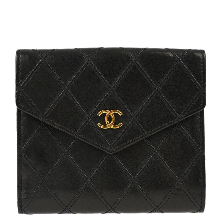 Chanel 1994-1996 Black Lambskin Bicolore Bifold Wallet Purse