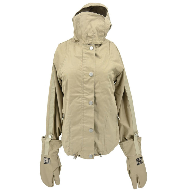 Chanel Sport Line Zip Up Hooded Jacket Beige 02A #38