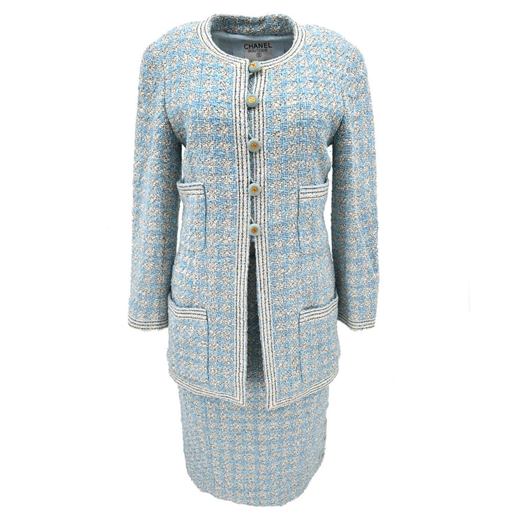 Chanel Setup Suit Jacket Skirt Light Blue 93P #38