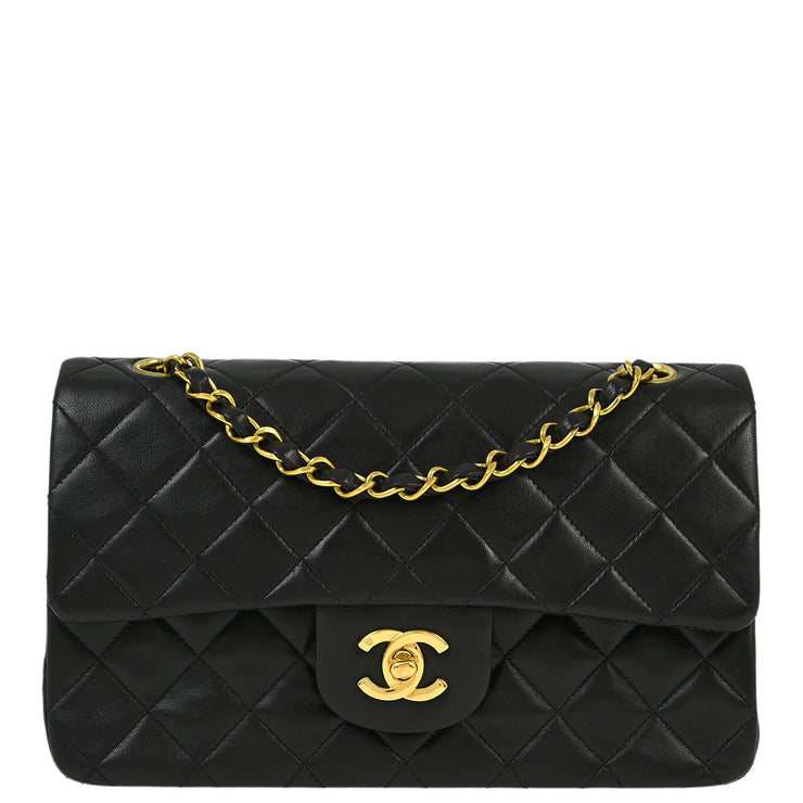 Chanel 1994-1996 Black Lambskin Small Classic Double Flap Shoulder Bag