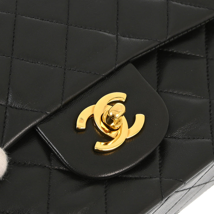 Chanel 1994-1996 Black Lambskin Small Classic Double Flap Shoulder Bag