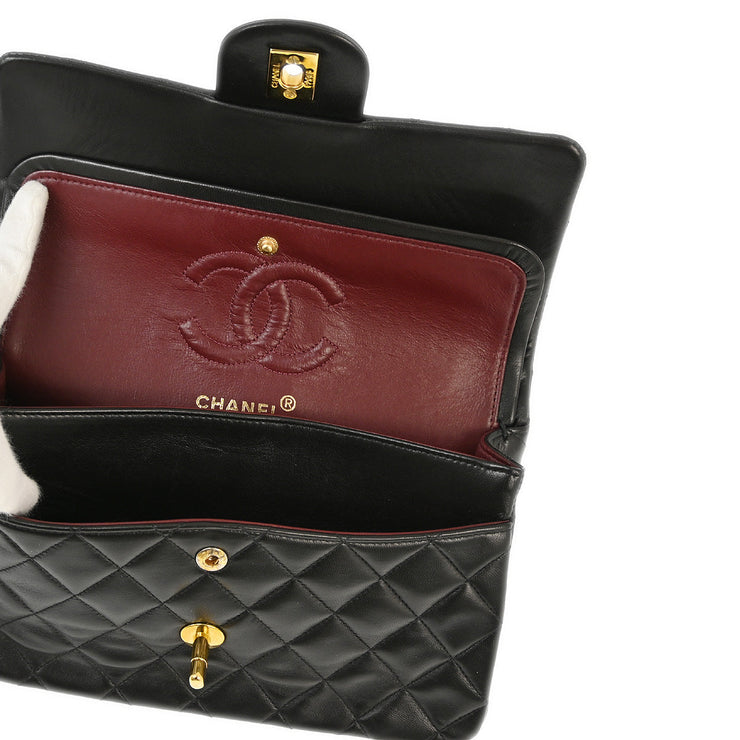 Chanel 1994-1996 Black Lambskin Small Classic Double Flap Shoulder Bag