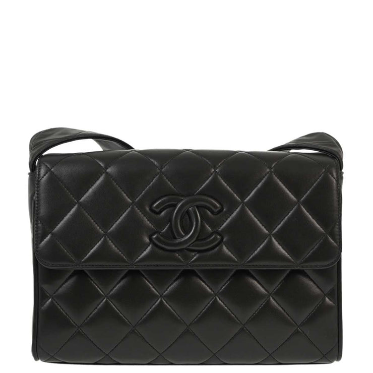 Chanel 1991-1994 Black Lambskin Straight Flap Shoulder Bag