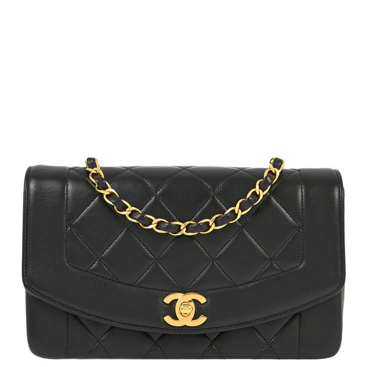 Chanel 1991-1994 Black Lambskin Small Diana Shoulder Bag