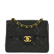 Chanel 1994-1996 Black Lambskin Mini Classic Square Flap Shoulder Bag 17